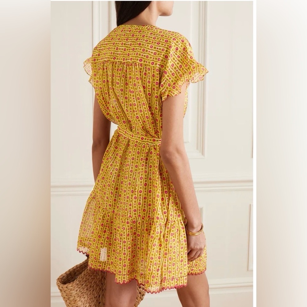 SALONI Bette Belted Silk Blend Voile Mini Dress, Daisy Trail, Size 2 - Picture 3 of 14